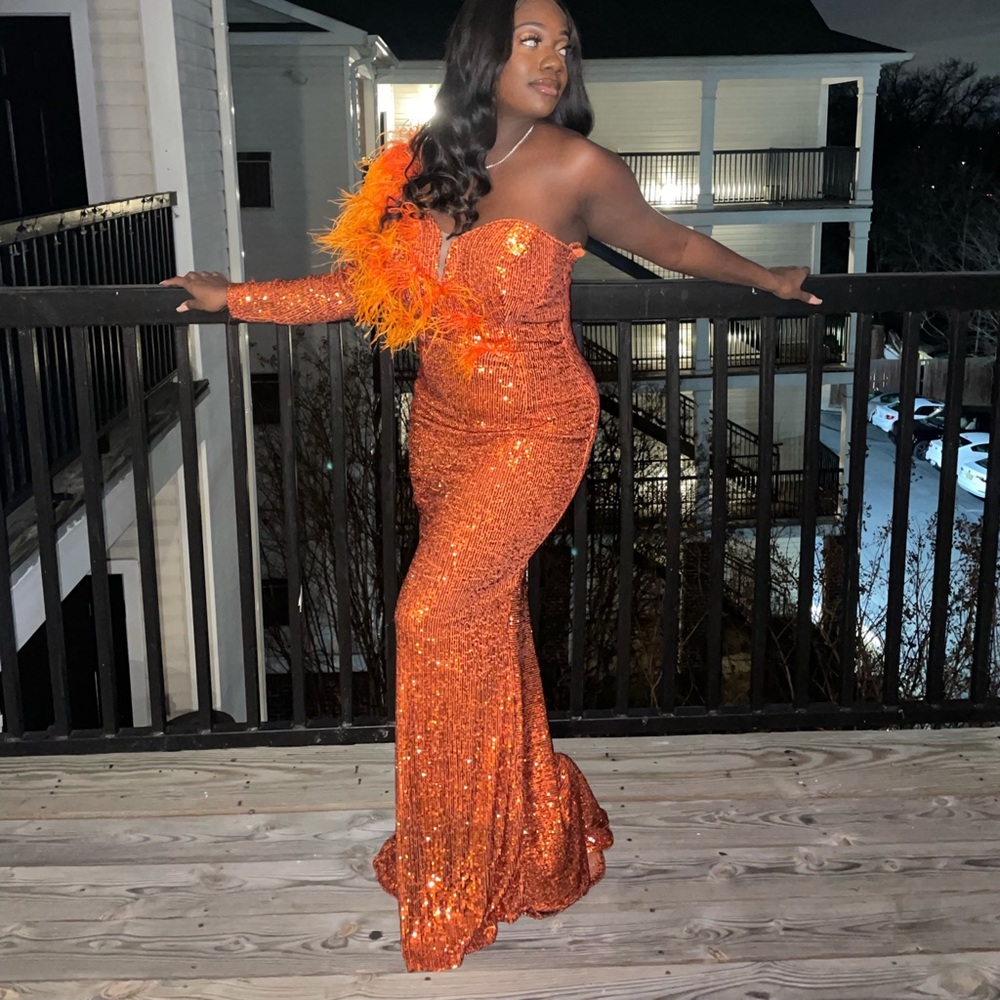 Custom High Quality Sequin Gown With Ostrich Feat… - image 3